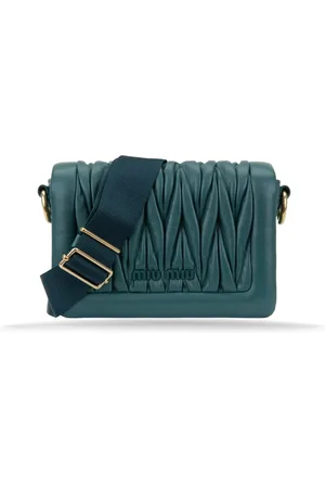 Miu Miu Tassen, Dames, Groen, ONE Size, Leren Schoudertas Magnetische Knoop