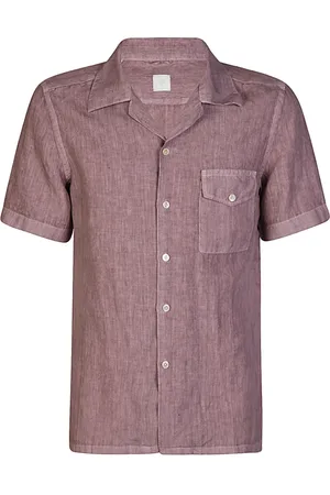 ELEVENTY Overhemden, Heren, Roze, 2Xl, Linnen, Linnen Bowling Kraag Shirt