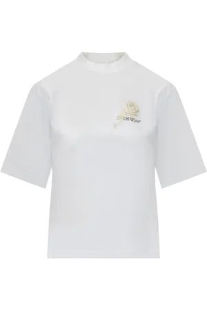 OFF-WHITE Tops, Dames, Wit, M, Witte Crew Neck T-shirt en Polo