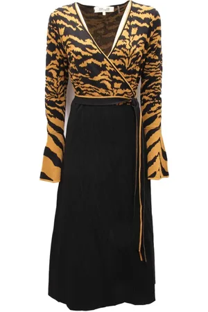 Diane von Furstenberg Kleedjes, Dames, Zwart, S, Tibetaanse Tijger Jurk