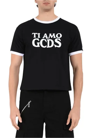 GCDS Tops, Heren, Zwart, M, Katoen, Katoenen T-shirt met ronde hals