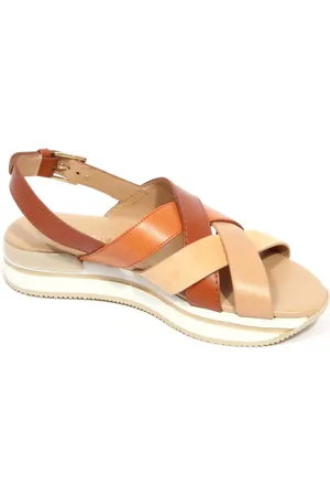 Hogan Schoenen, Dames, Bruin, 36 EU, Gekruiste Banden Sandaal Made in Italy