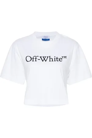 OFF-WHITE Tops, Dames, Wit, L, Katoen, Wit Katoenen Jersey Crew Neck T-shirt