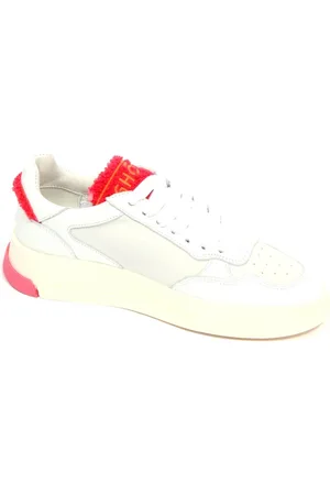 Ghoud Schoenen, Dames, Wit, 36 EU, Lage Leren Sneakers Wit/Koraal