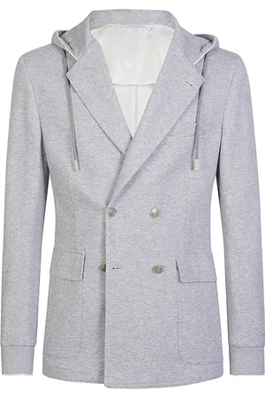 ELEVENTY Jassen, Heren, Grijs, M, Katoen, Dubbelbreasted Katoenen Hoodie Jas