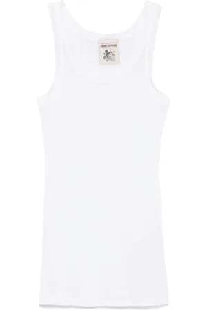 SEMICOUTURE Tops, Dames, Wit, M, Witte Mouwloze Top met Scoop Hals