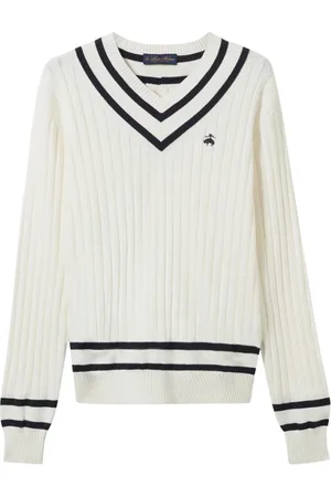 Brooks Brothers Truien, Heren, , XL, Katoen, Logo Geborduurde Katoenen Tennis V-Hals Sweater