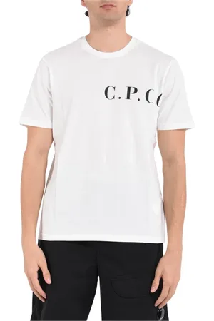 C.P. Company Tops, Heren, Wit, XL, Katoen, Katoenen Jersey T-shirt met Geribbelde Crewneck