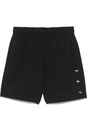 EA7 Korte broeken, Heren, Zwart, XL, Zwarte shorts met elastische tailleband en gerimpelde details