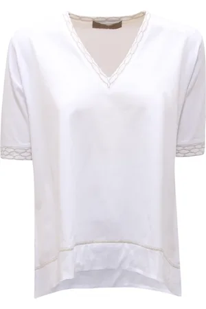 D.EXTERIOR Tops, Dames, Wit, M, Lurex Jersey T-shirt Made in Italy