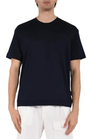 Paolo Pecora Tops, Heren, Blauw, 2Xl, Katoen, Katoenen T-shirt met Zak en Ronde hals