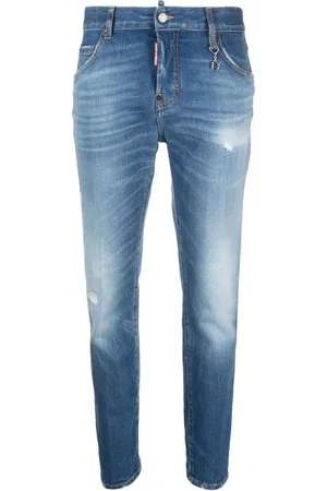 Dsquared2 Jeans, Dames, Blauw, M, Katoen, Blauwe Slim-Fit Jeans met Distressed Finish