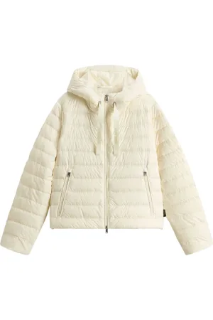 Woolrich Jassen, Dames, Wit, S, Witte Jas met Rits aan de Voorkant en Zakken