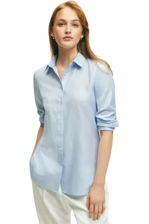 Brooks Brothers Blouses & Shirts, Dames, Blauw, S, Katoen, Lichtblauw katoenen luxe overhemd van Thomas Mason