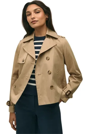 Brooks Brothers Mantels, Dames, Bruin, L, Katoen, Cropped Double-Breasted Supima Twill Trench Coat