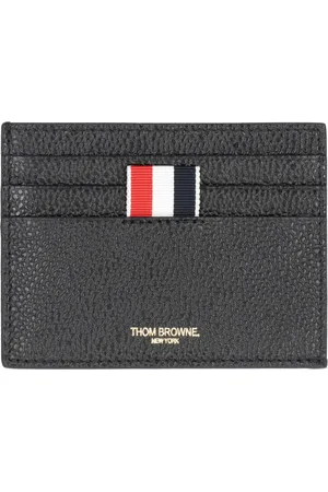 Thom Browne Accessoires, Heren, Zwart, ONE Size, Leer, Klassieke Leren Kaarthouder