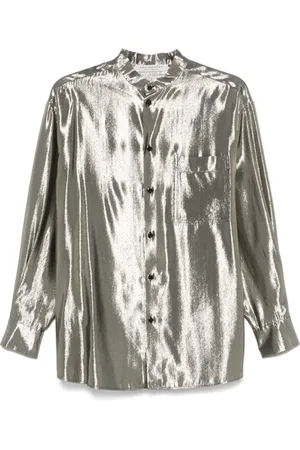 Serafini Blouses & Shirts, Dames, Grijs, S, Polyester, Elegante Groene Zijde Blend Shirt