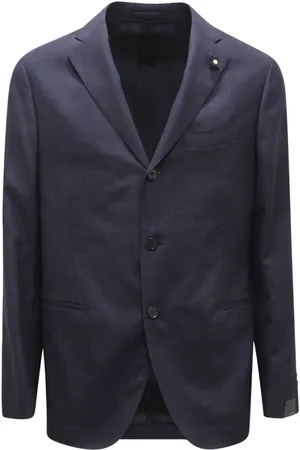 LARDINI Jassen, Heren, Blauw, L, Wol, Wollen Pak Gemaakt in Italië