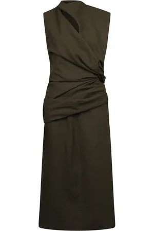 Jil Sander Kleedjes, Dames, Groen, S, Linnen, Gedrapeerde Maxi-jurk met Ritssluiting