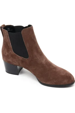Hogan Schoenen, Dames, Bruin, 36 EU, Elastische Gladde Enkellaars in Pijp Kleur