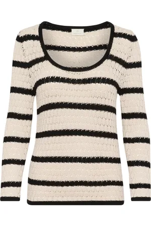 Kaffe Truien, Dames, , 2Xl, Gestreepte Gebreide Trui Veergrijs/Zwart
