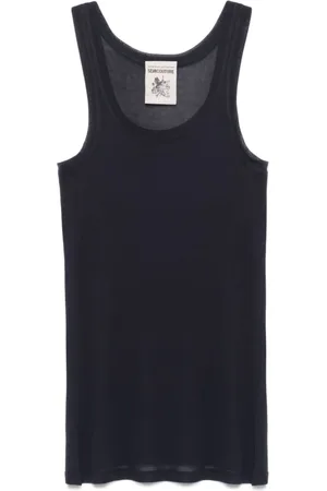 SEMICOUTURE Tops, Dames, Blauw, L, Blauwe Mouwloze Top met Scoop Hals