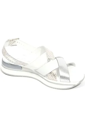 Hogan Schoenen, Dames, Wit, 36 EU, Sandaal met gekruiste banden in wit/zilver