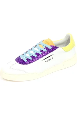 Ghoud Schoenen, Dames, Wit, 38 EU, Witte Leren Glitter Lage Schoen