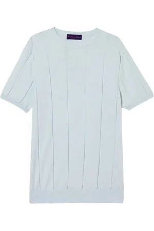 Brooks Brothers Truien, Heren, Blauw, M, Katoen, Hoog-Gedraaide Katoenen Geribbelde T-Shirt
