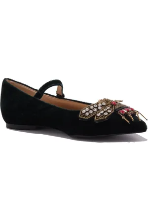 VICOLO Schoenen, Dames, Groen, 36 EU, Velvet ballerina schoen met patch strass