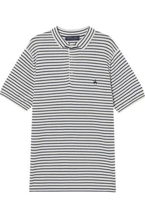Brooks Brothers Tops, Heren, Wit, 2Xl, Katoen, Gestreepte katoen-zijde-linnen gebreide polo