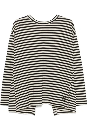 SEMICOUTURE Tops, Dames, Veelkleurig, S, Zwarte Stropdasbevestigingsbandjes Geborduurd Logo T-shirt