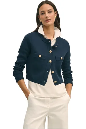 Brooks Brothers Truien, Dames, Blauw, M, Katoen, Katoenen sweaterjas met gouden knopen
