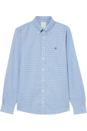 Brooks Brothers Overhemden, Heren, Blauw, M, Katoen, Slim Fit Gouden Fleece Geruite Button-Down Overhemd