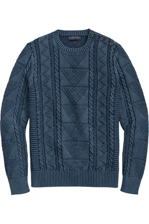 Brooks Brothers Truien, Heren, Blauw, S, Katoen, Katoenen Crewneck met Hoornknopen