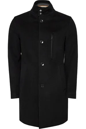 HUGO BOSS Mantels, Heren, Zwart, S, Wol, Zwarte wollen jas met ritssluiting