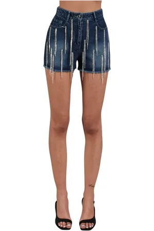 Patrizia Pepe Korte broeken, Dames, Blauw, W29, Denim, Denim shorts met strass detail