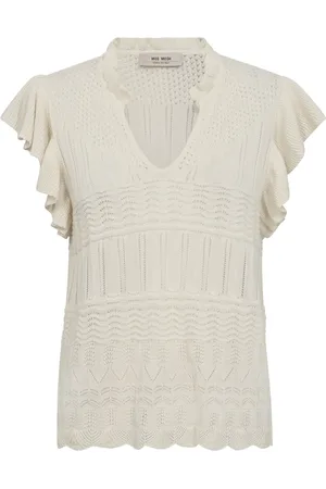 Mos Mosh Blouses & Shirts, Dames, , M, Katoen, Feminine Gebreide Blouse met Ruches Mouwen