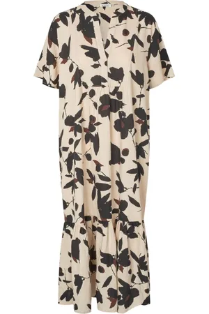 Masai Kleedjes, Dames, , L, Linnen, Bloemen Linnen Jurk met Draperie