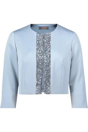 Vera Mont Jassen, Dames, Blauw, 2Xl, Pailletten, Elegante Glanzende Blazer Jas
