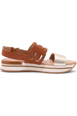 Hogan Schoenen, Dames, Bruin, 37 EU, Wijde pasvorm sandaal met fascia band