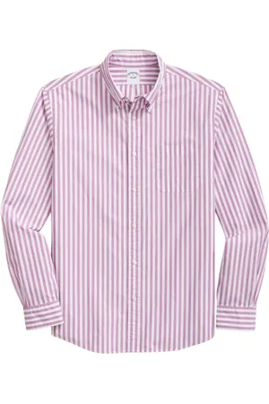 Brooks Brothers Overhemden, Heren, Paars, S, Katoen, Regular Fit Gestreepte Poplin Knoop-Down Overhemd