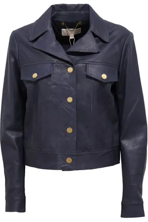 Michael Kors Jassen, Dames, Blauw, M, Polyester, Vintage effect leren jas in marineblauw