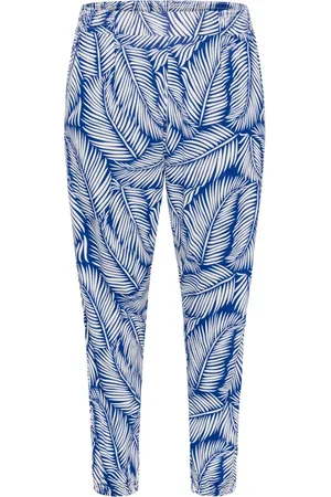 Kaffe Broeken, Dames, Blauw, M, Kleurrijke Palm Leafs Broek