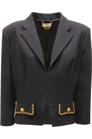 Elisabetta Franchi Jassen, Dames, Zwart, M, Wol, Korte Wollen Jas met Haken