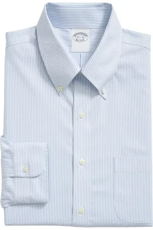 Brooks Brothers Overhemden, Heren, Blauw, XL, Katoen, Regular Fit Non-Iron Gestreept Pinpoint Button Down Overhemd