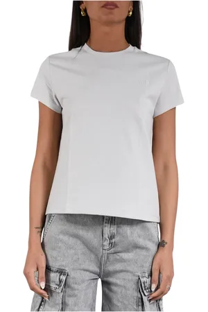 Patrizia Pepe Tops, Dames, Grijs, L, Katoen, Organisch katoenen T-shirt met logo borduurwerk