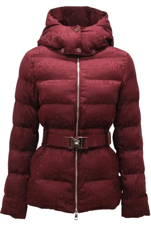 Elisabetta Franchi Jassen, Dames, Rood, XS, Gewatteerd jack met afneembare capuchon