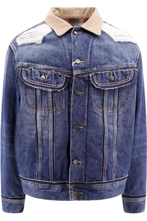 Maison Margiela Jassen, Heren, Blauw, S, Katoen, Blauwe Fluweel Kraag Jas Gemaakt in Italië