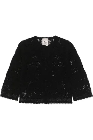 SEMICOUTURE Blouses & Shirts, Dames, Zwart, M, Zwarte trui met knoopsluiting
